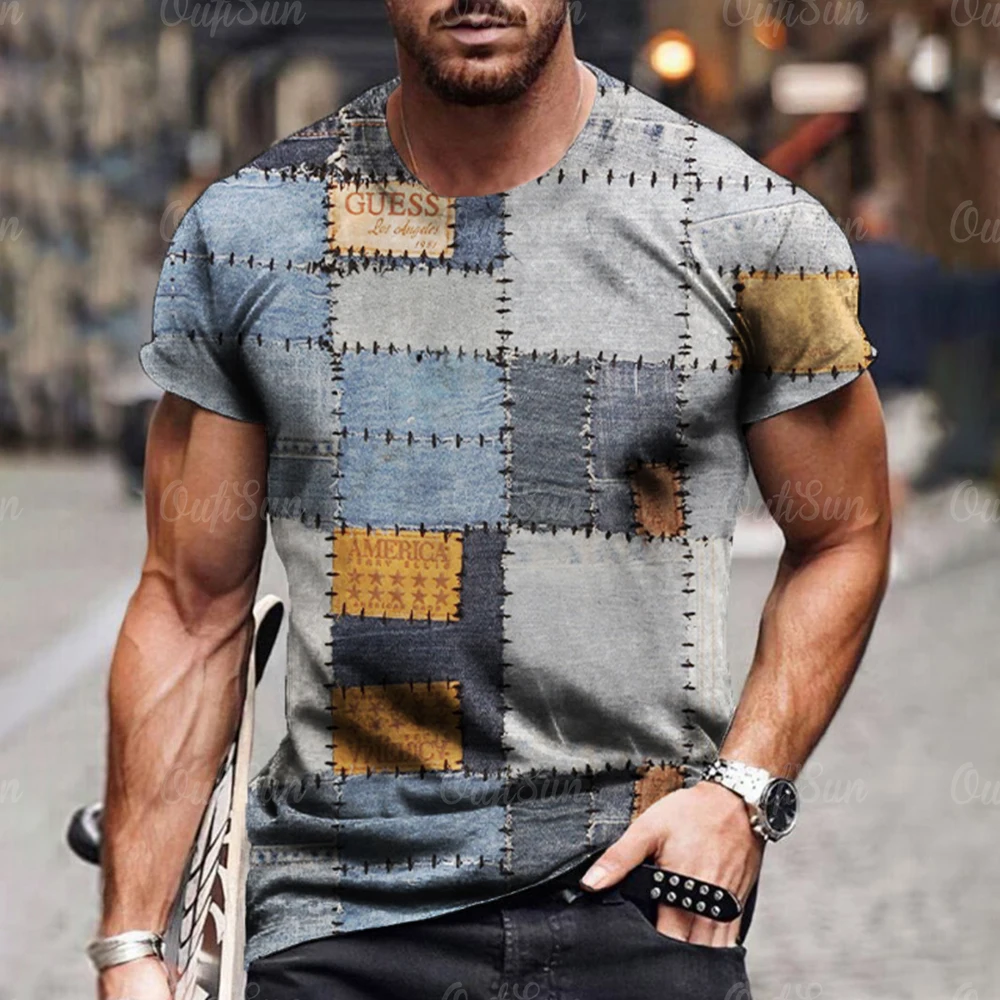 Summer 3D Printing T-Shirt for Men Simple Check Stripe Pattern Cool Breathable Short Sleeves Trendy Casual Tshirt Oversized top image 5