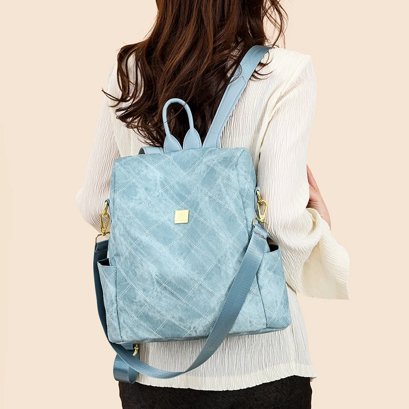 

New Denim fabric Women's Backpack High Quality Classic Girl's Ladies Rucksack Fashion Student Small Knapsack Anti theft backpack