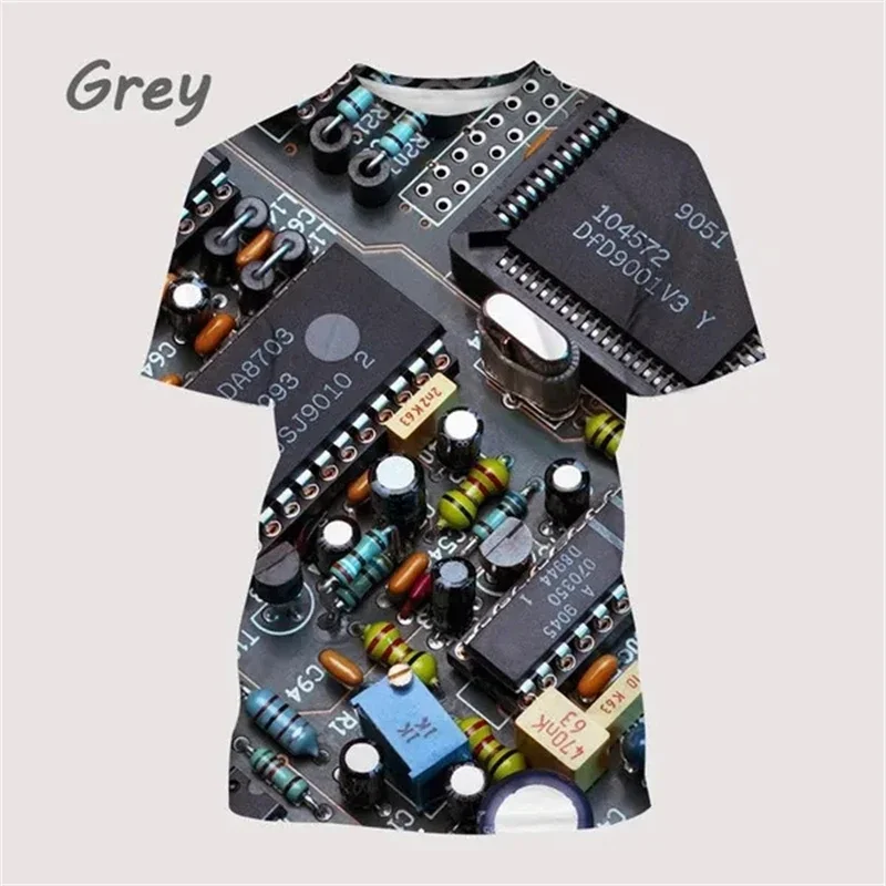 Personality Street Trend T-shirt O Neck Top Comfortable and Breathable Visual Mechanical 3D Art Pattern Printing Harajuku Galaxy