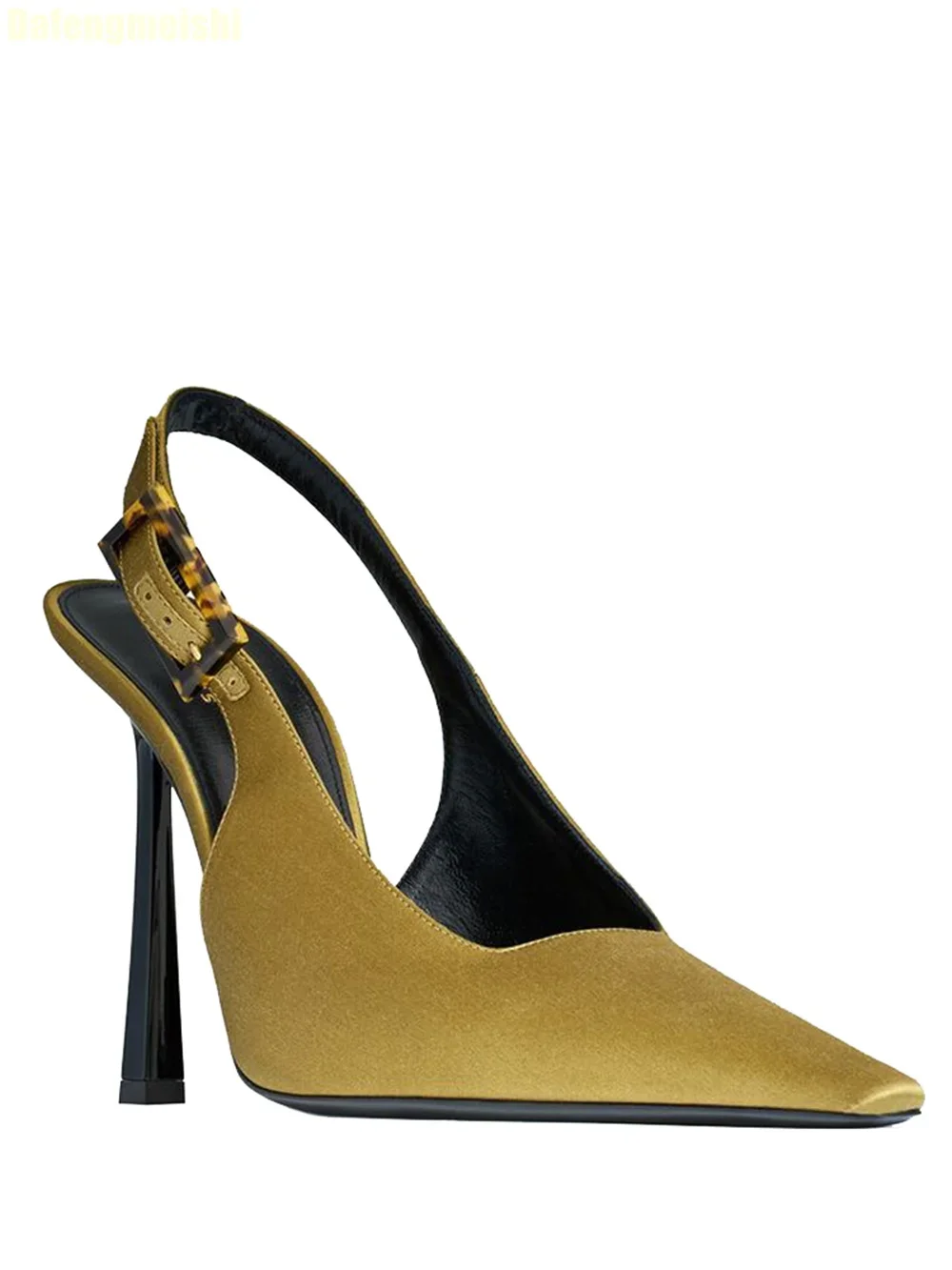 

Olive Green/purple Satin Fashion Sandals 2025 New French Square Toe Shallow Back Strap Stiletto High Heels Banquet Formal Shoes