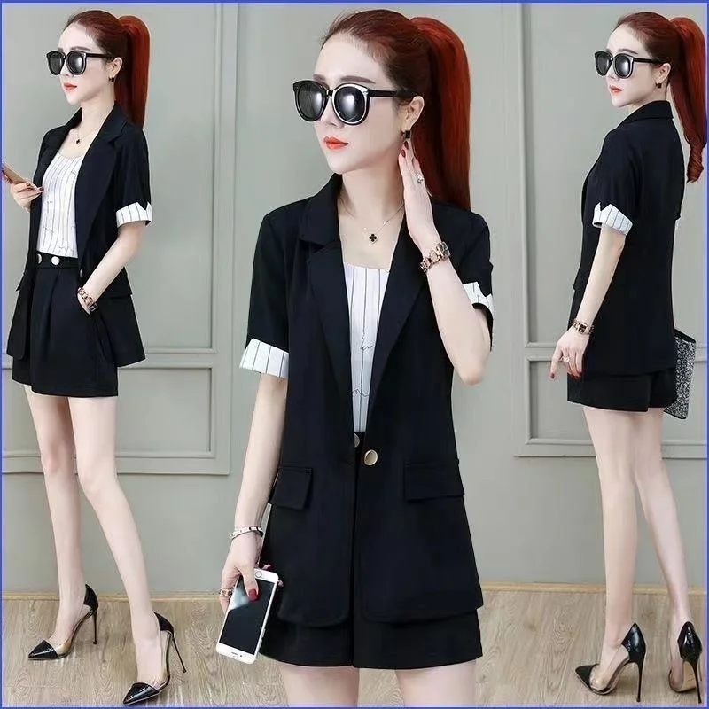 Women's Fashion Office Suit 2024 Spring Summer New Coat Crop Tops Shorts 2 Two Piece Set High-end Professional Clothes For Women