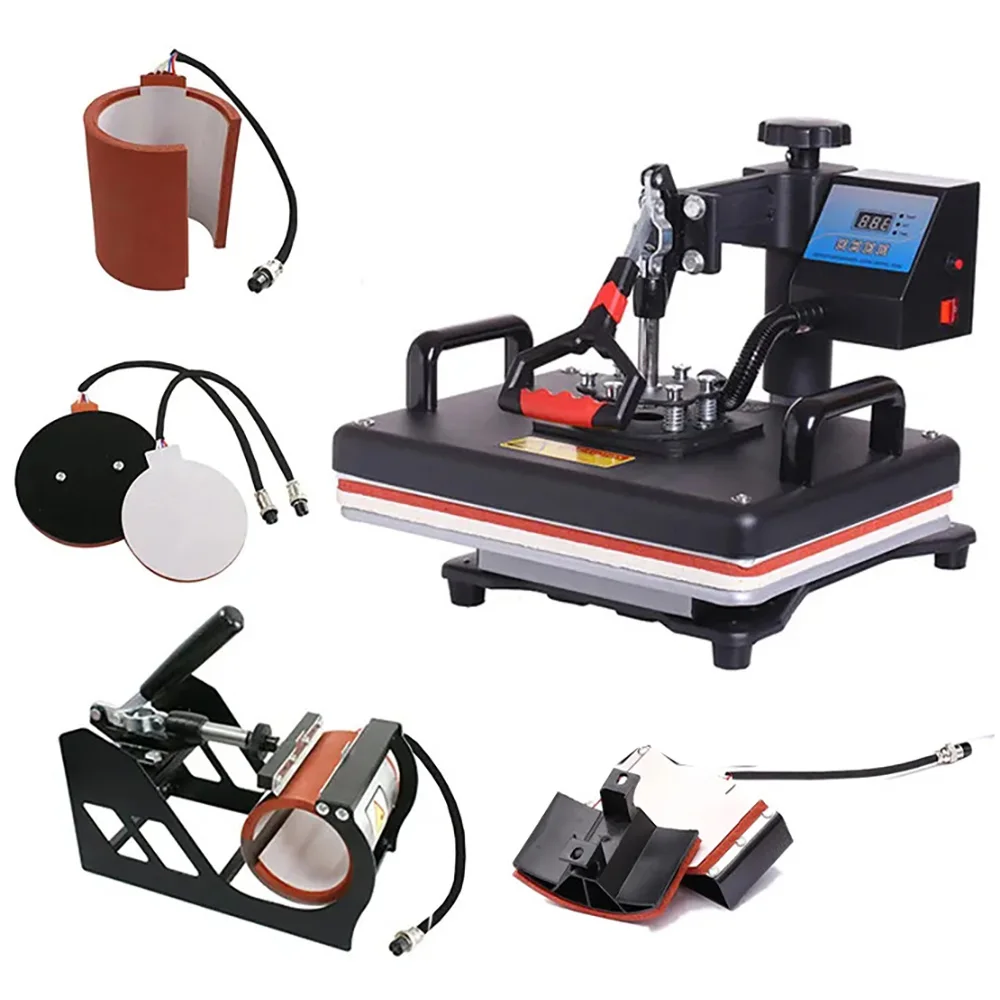 

Mulitifuctional 6 in 1 Heat Press Machine Sublimation Machine 360° Rotation Swing Away Sponge /Silicone Pad DIY T-Shirts Cap Mug