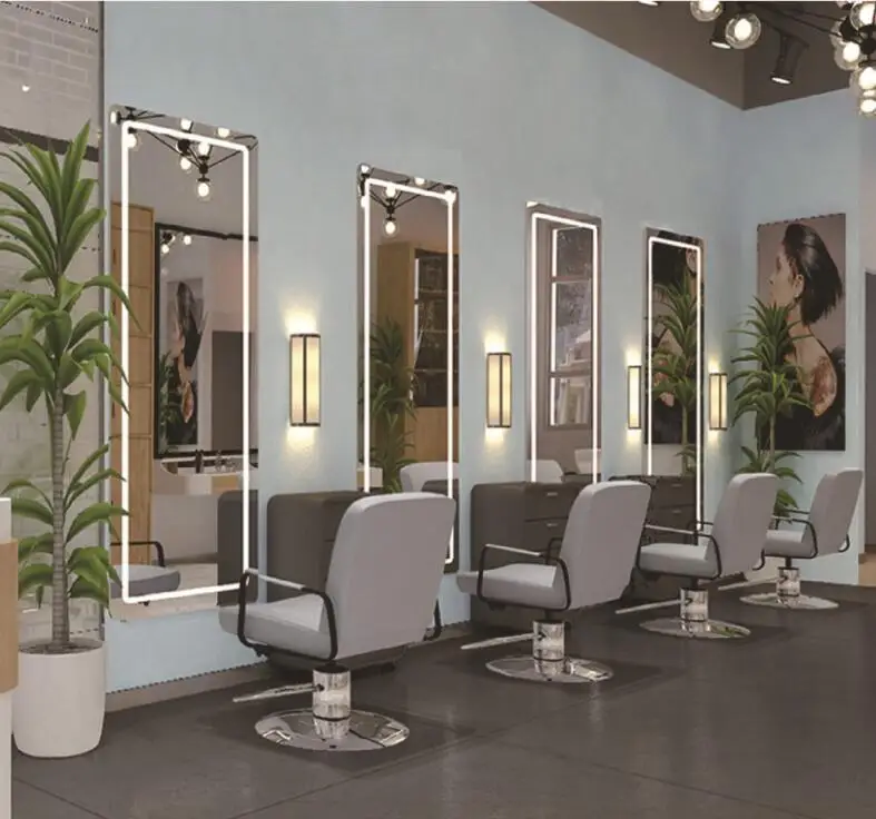 Tela de toque de dente azul quente iluminada espelho para móveis de salão de beleza espelho de salão de beleza