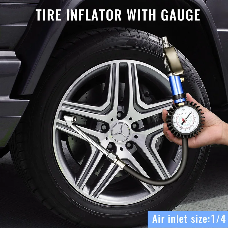 Pompa Ban Inflator Gun 12 Bar Self Clamping dengan Pengukur Tekanan Udara dan Konektor Udara Cepat