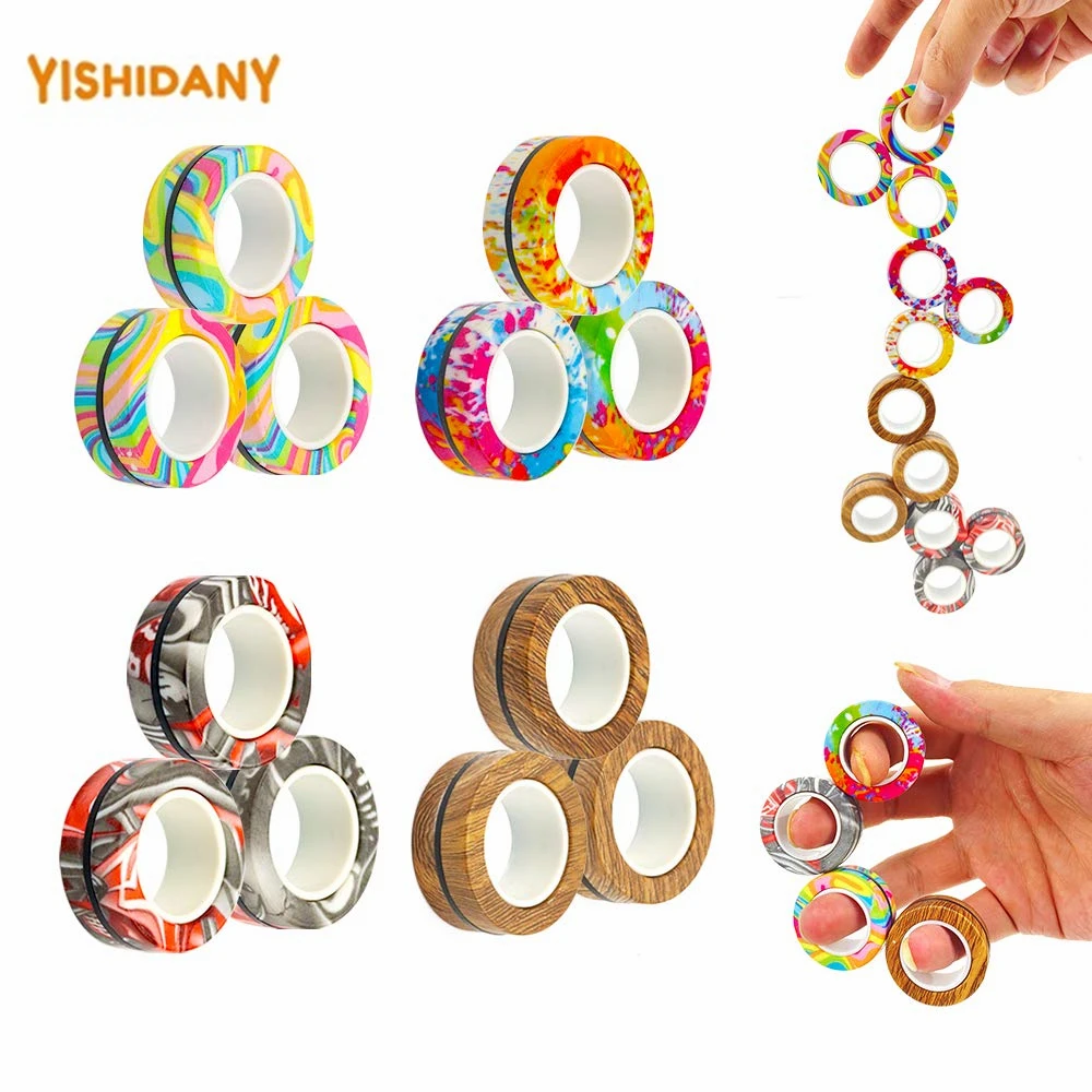 YISHIDANY 12PCS Magnetic Rings Fidget Spinner Toys Set ADHD Stress Relief Fingers Magnet Rings Great Gift for Adults Teens Kids