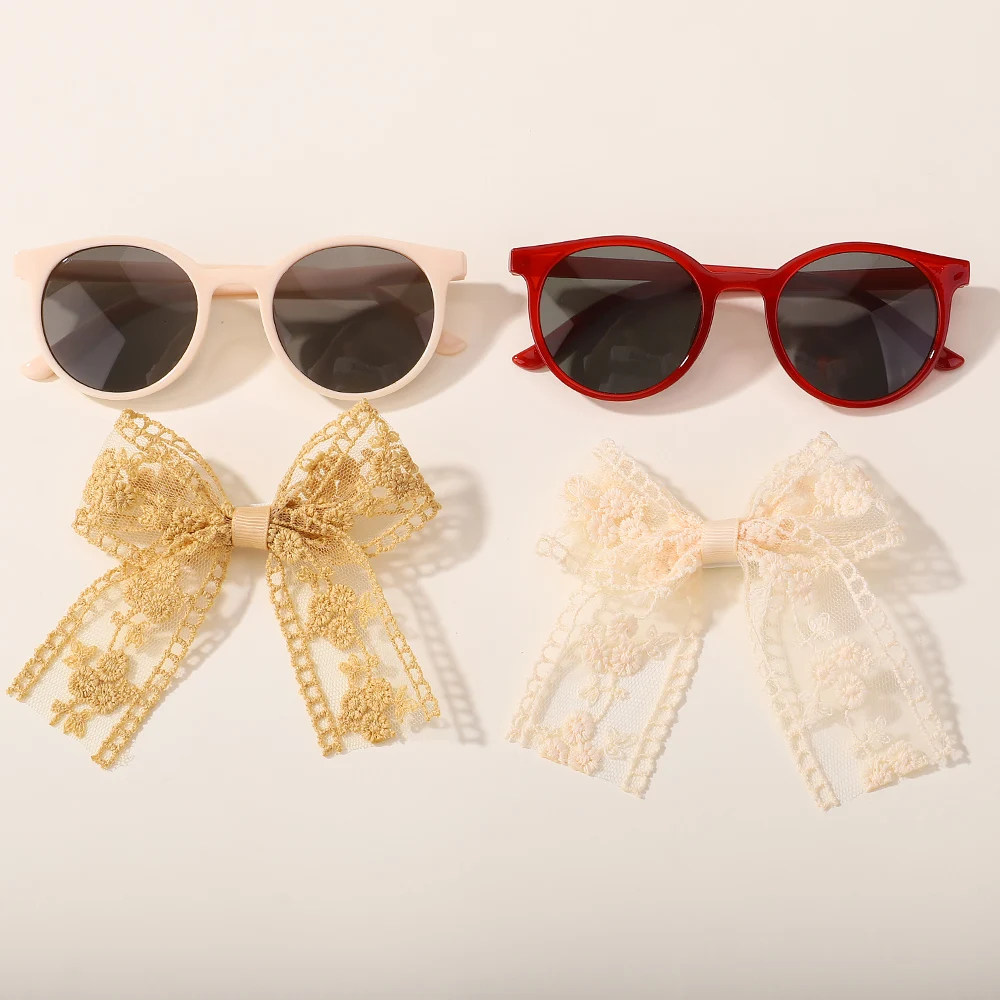 2Pcs/set Baby Lace Bows Hairpin Sunglasses Set Girls Beach Photography Props Toddler Hair Bands Headwear Kids Hair Accessories