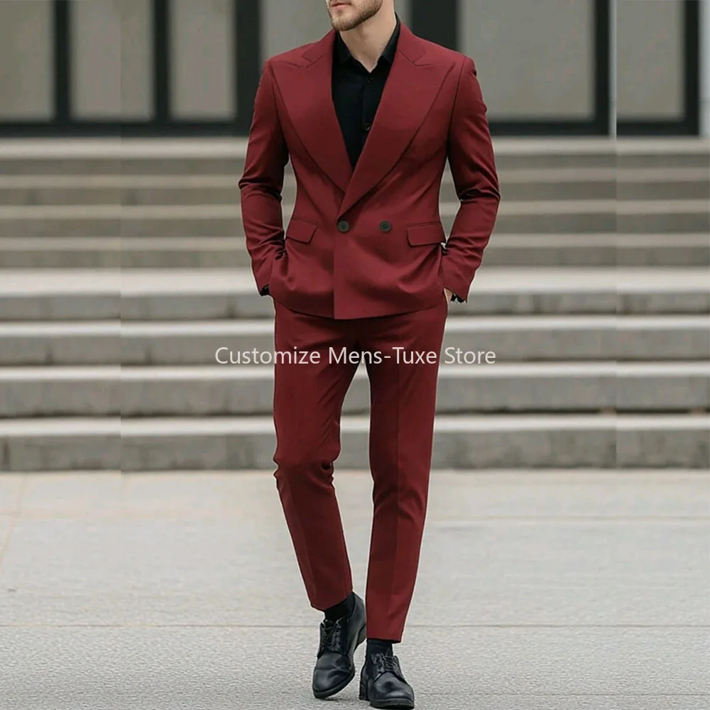 Fashion  Men's Suits Elegant Double Breasted Slim Fit Male Clothing Prom Party Wedding 2 Piece Jacket Pants Sets Blazer