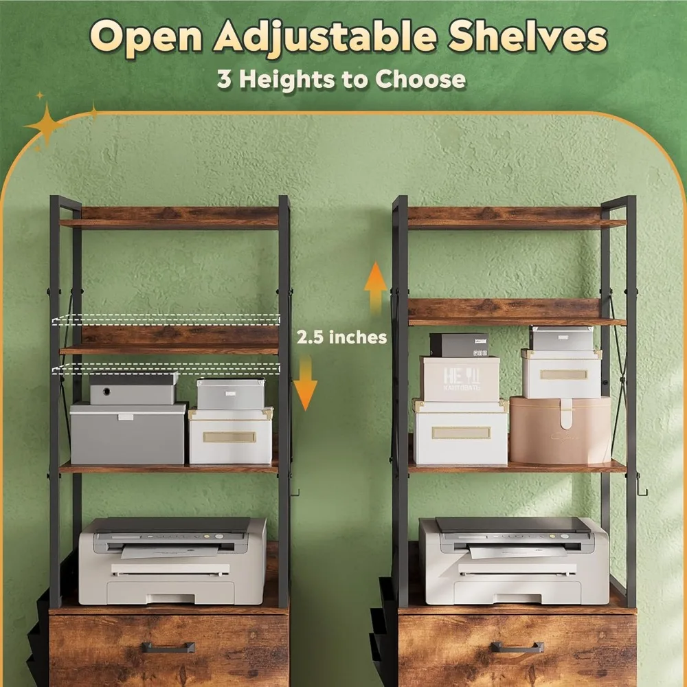 خزانة ملفات قابلة للقفل بدرجين مع قاعدة شحن ورف وخطافات قابلة للتعديل للمكتب المنزلي
