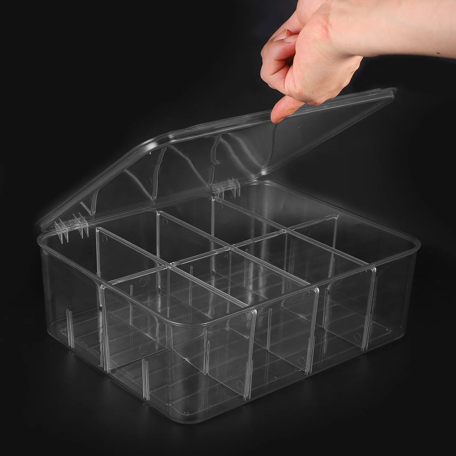 

8-Compartment Refrigerator Storage Box PET Veggie Fruit Tray Snack Containers Divided Serving Tray Large Capacity Kitchen Dining