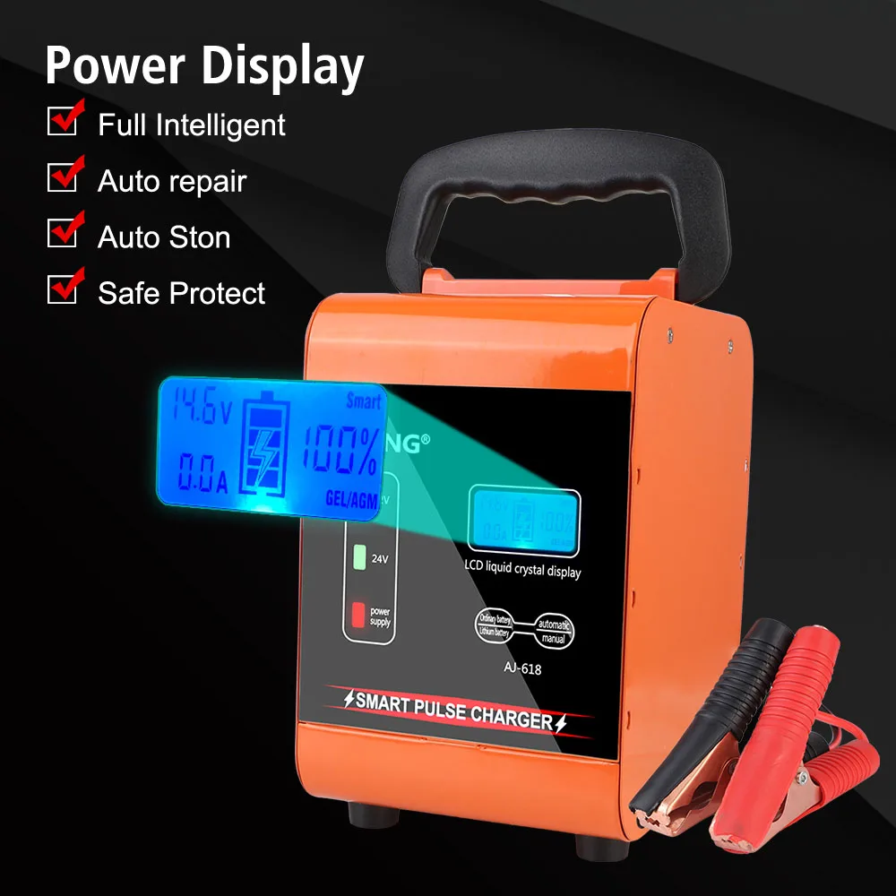 12V 24V For Motorcycle SUV Truck Car Battery LED Display Pulse Repair Battery Charging Smart Car Battery Charger 400W Powerful