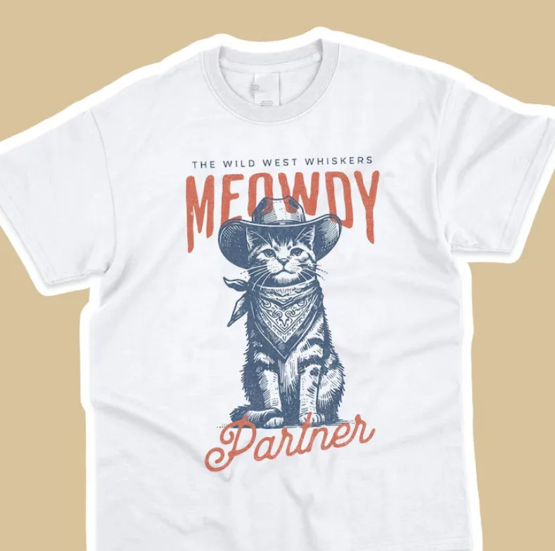 

The Wild West Whiskers Meowdy Partner Shirt, Vintage Cat Shirt S-5Xl