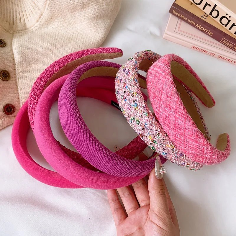 Korean Rose Pink Hair Bands New Retro Sponge Wide Thickened Cream Candy Color Pressing Headband Fashion Girls Headdress