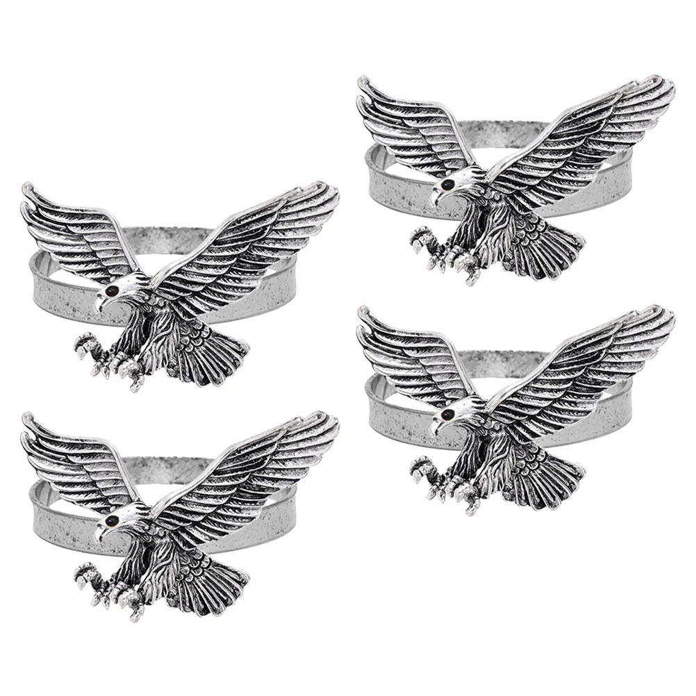 

4 Pcs Vintage Eagle Napkin Rings Metal Table Decoration Holders for Weddings Serviette Set Formal Restaurant Family