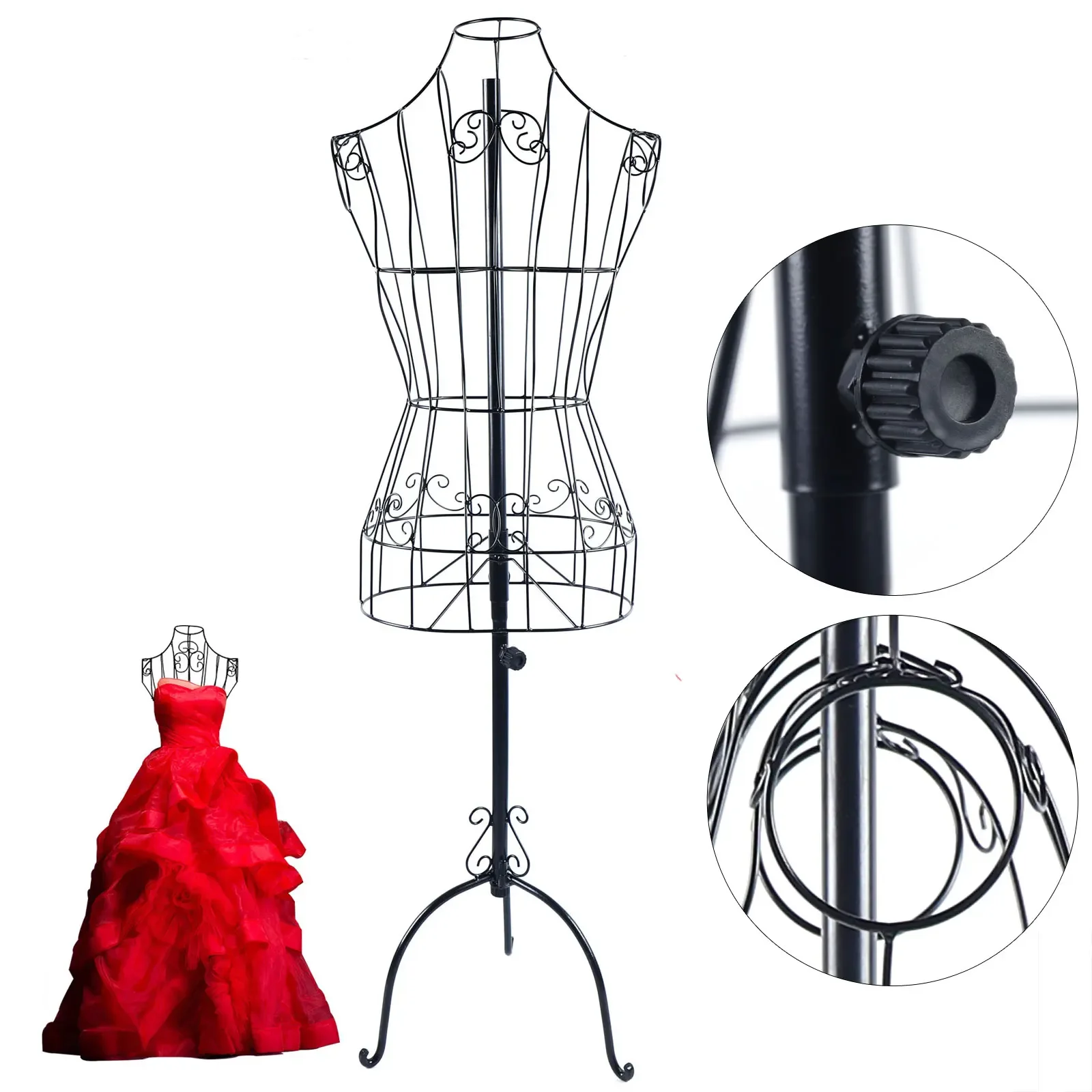 Adjustable Dress Form Mannequin with Iron Base – Sturdy and Rust-Resistant Display Bust for Sewing, Tailoring, & Store Displays