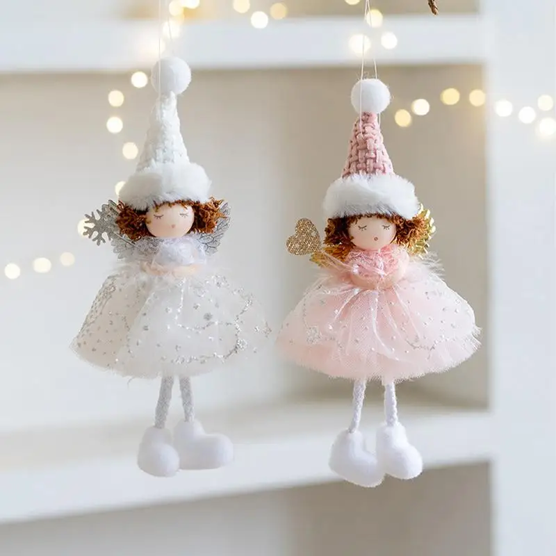 Christmas Angel Doll Christmas Tree Angel Doll Pendants Wearing Pointy Hat Mesh Dress Handmade Angel Ornaments for Christmas