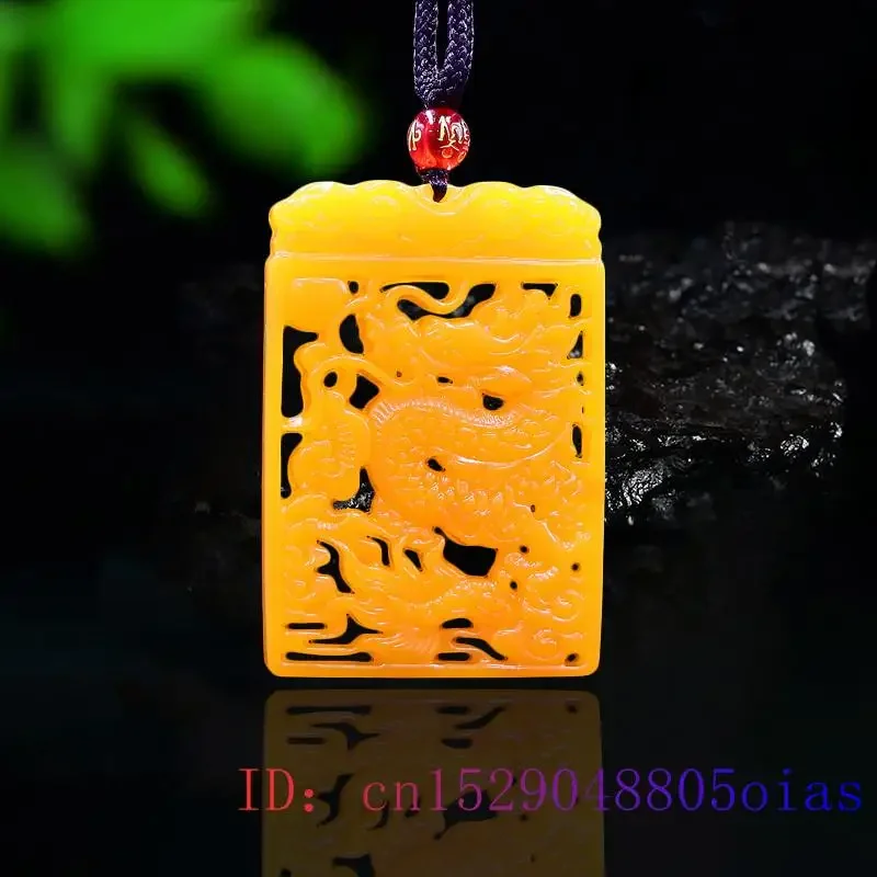 Pendentif Dragon en Jade jaune pour hommes, amulette naturelle, Double face, mode chinoise, bijoux sculptés