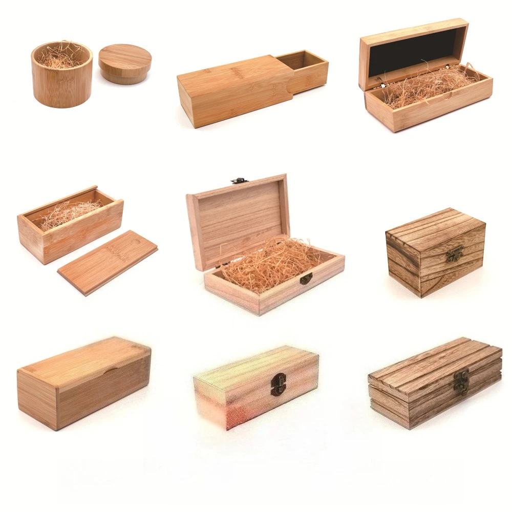 B Multi‑Shape Bamboo Wood Gift Box Blank DIY Wooden Storage Case Hinged Slide‑lid Box For Jewelry Craft Trinket Gift Packaging