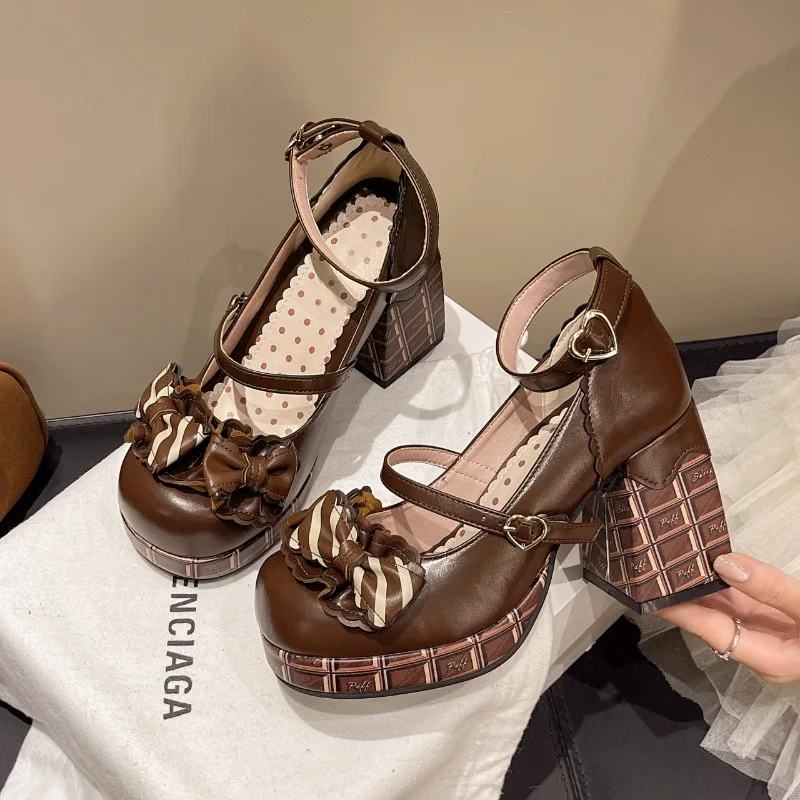 2025 New Women's Mary Jane Shoes Fashion Platform High Heels Single Shoe Sweet Bow Uniform Leather Shoes for Women Lolita Shoes
