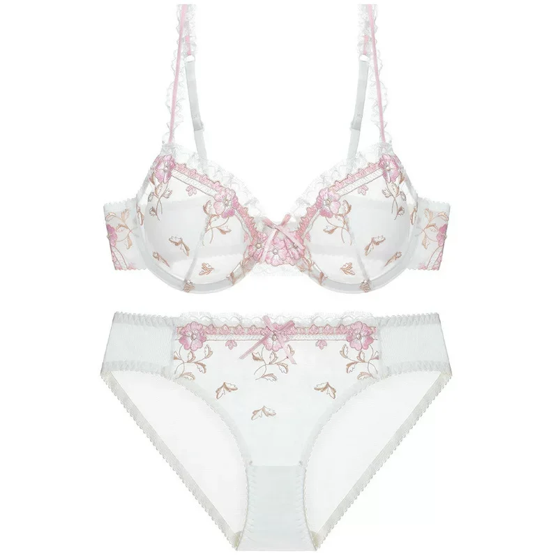 

Women's Comfort Lingerie Set - YUQI Sexy French Lace Bralette & Thong, Thin Cup Support for Large Bust, Anti Sag Everyday Wear