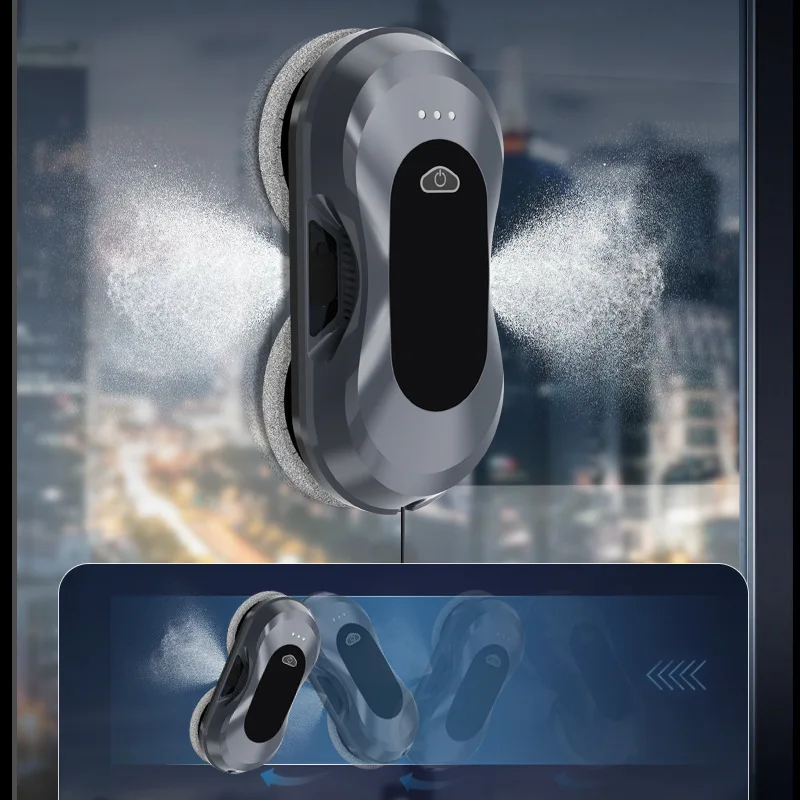 Трансграничный двусторонний робот для мытья окон с распылителем воды, полностью автоматический интеллектуальный ультратонкий бытовой артефакт для мытья окон