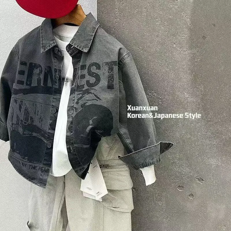 

2026 New Spring and Autumn Boys Clothes Set Forest style Children's Printed Shirt+Loose Work Pants Two-piece Set