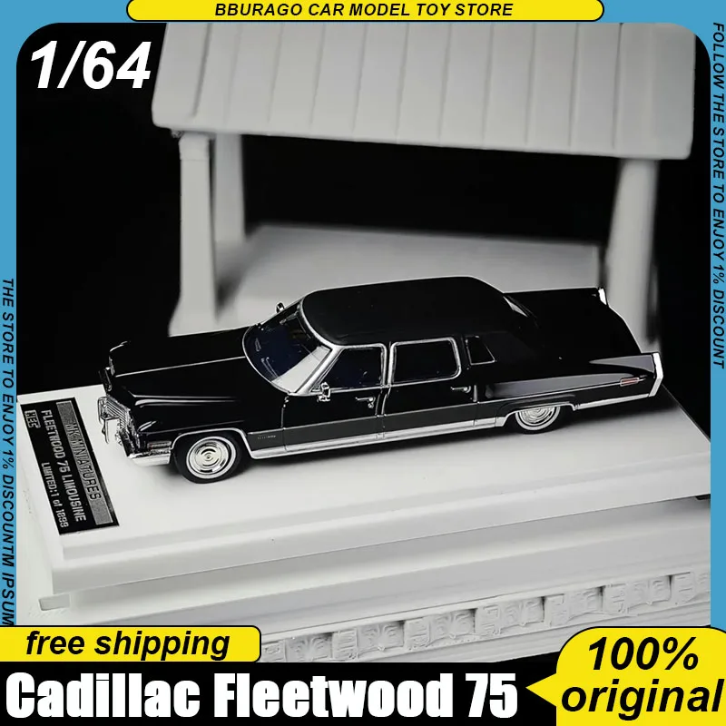 Mk Miniatures 1:64 Cadillac Fleetwood 75 Limusina, Modelo de Auto Fundido a Presión, Negro, Edición Limitada HEC, Coleccionable, Adorno de Exhibición, Juguetes