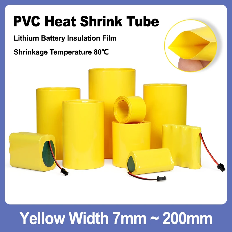 

Yellow Battery Films 1 ~ 20M Width 7mm ~ 200mm Insulated Sleeving Protection Wrap PVC Heat Shrink Tube for Lithium Battery Packs