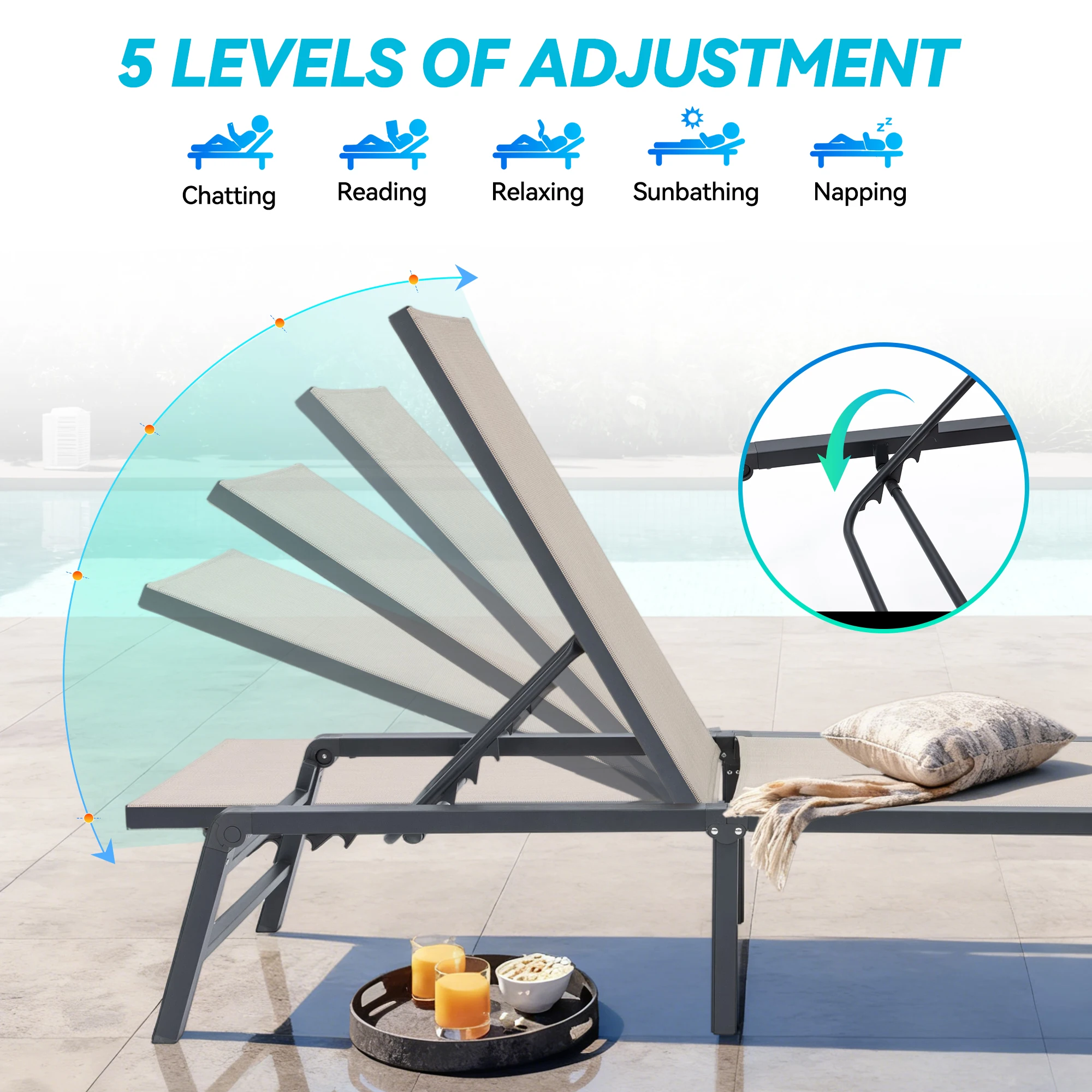 Foldable Sun Lounger, Aluminum - Outdoor Furniture Recliner Set 评论和价格
