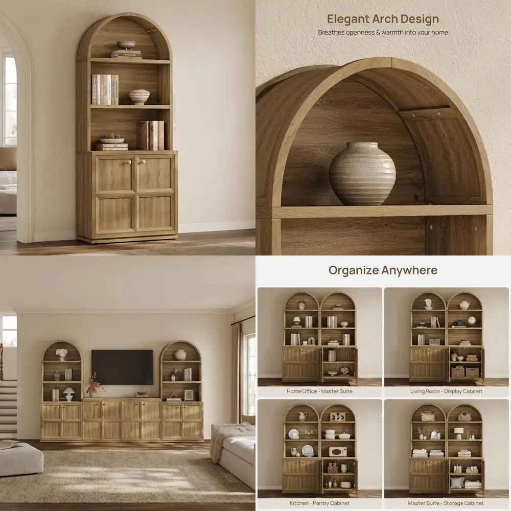 

81" Tall Arched Bookcase, Large Bookshelves with Storage, ern 5-Tier Arched Cabinet with Adjustable Shelves & Cable Management o