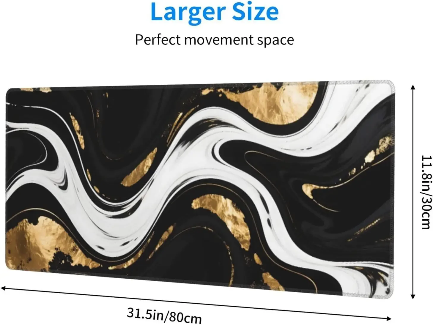 Glitter Gold Marble Mouse Pad, Black White Swirl Fluid Vein Pattern Non Slip Desk Mat Gamers Office Home Keyboard Desktop Decor