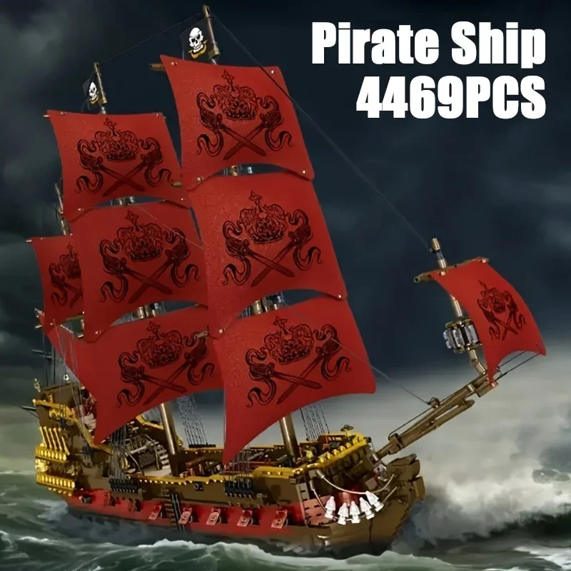 4469-teiliges Rotes Piratenschiff-Bausatz Großes Segelschiff Queen Anne's Revenge Konstruktions-Bausteine-Modellbausatz DIY-Montage-Spielzeug für Erwachsene Ideales Geburtstags- und Feiertagsgeschenk