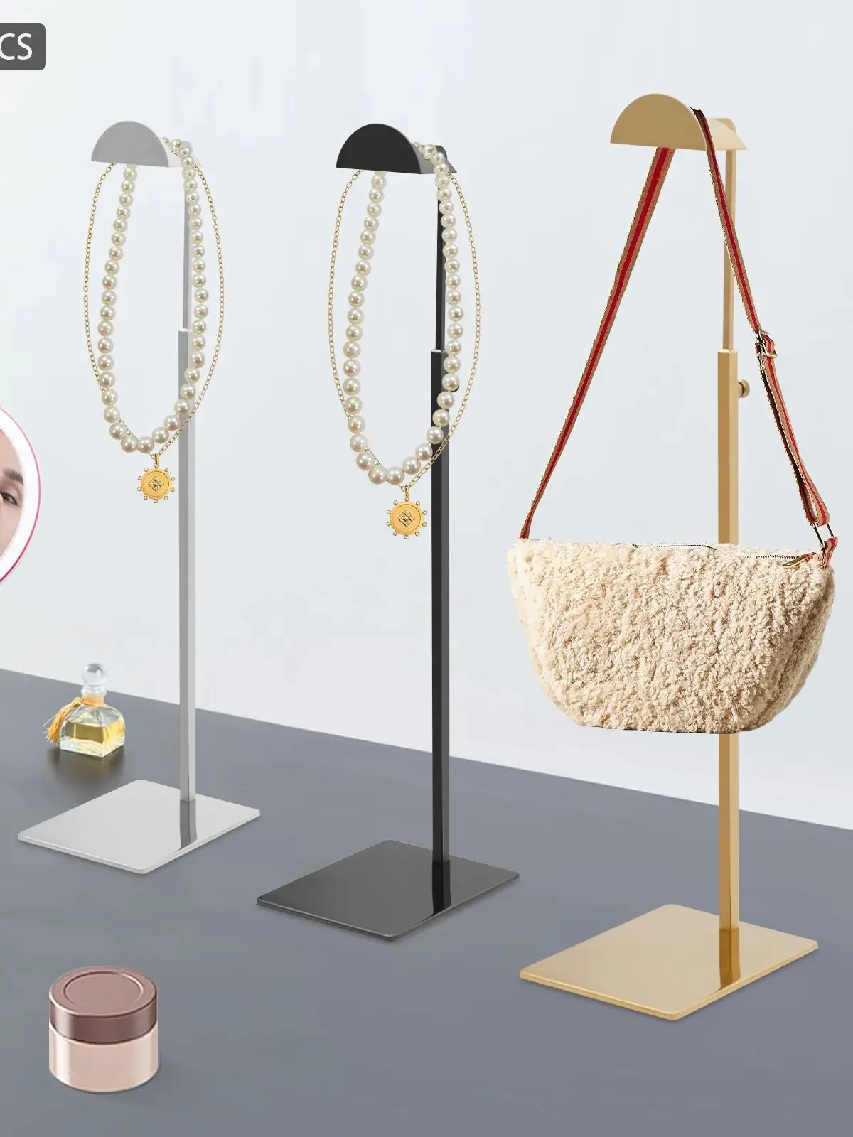 Set van 6 verstelbare handtasstandaardhouders, D-vormig ontwerp, draagvermogen van 5 kg/11,02 lbs voor tassen, sieraden, sjaalpresentatie - afbeelding 2