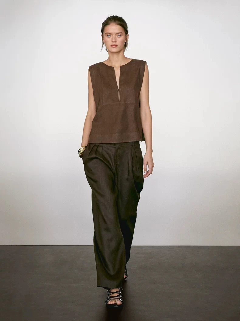 

Коврик из чистого льна с v-образным вырезом Svel irt, женский летний топ Vaion Sle, асимметричный свободный цвет для поездок на работу