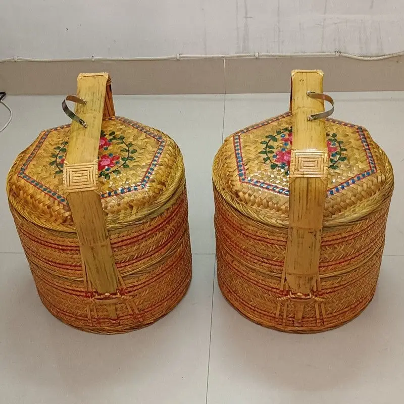Wild bamboo handmade bamboo weaving drawing color oiling basket deburring polished high-end basket Minnan bamboo weaving