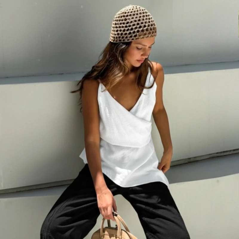 

Tsiisd Casual V-Neck Camisole Tank Top Fashion Commute Asymmetry Streetwear Solid Summer 2026 New Y2k Top Women Vest Tank Top