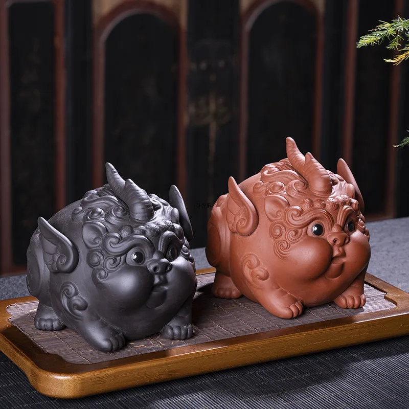 

Фиолетовая глина Flying Pixiu Tea Pet Премиум Очаровательный милый стиль Чайная церемония Ручная работа Небольшой орнамент для богатства