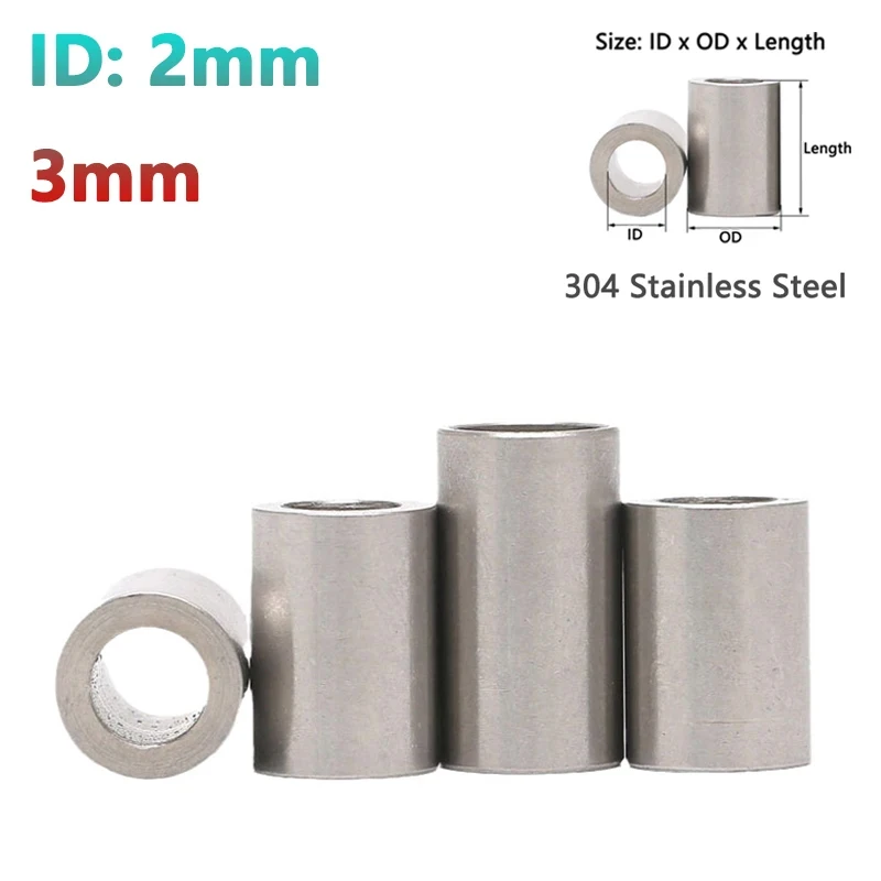 

I.D 2mm 3mm 304 Stainless Steel Bushing Washer Round Hollow Unthreaded Standoff Spacer Gasket Sleeve Length 2-20mm