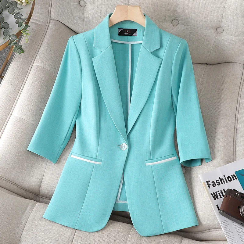 2023 Women Lapel Suit Jacket Spring Autumn Blazer Metal Buckle Long Sleeved Solid Color Coat Elegant Fashion Lady Casual Coats