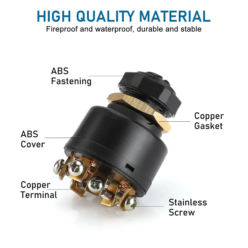 Marine Vehicle Accessory Black Ignition Switch Non-conductive Housing Maximum Protection Non-Conductive Housing