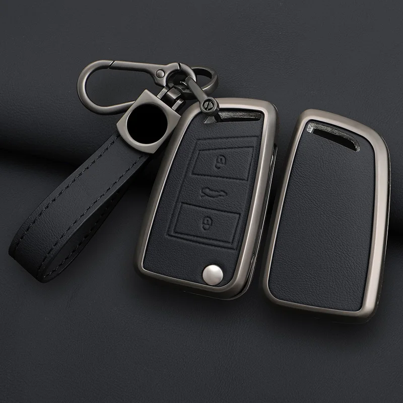 Alloy Leather Car Key Case Cover For VW Volkswagen Golf 7 MK7 Tiguan MK2 For Seat Ateca Leon FR 2 Ibiza Skoda Octavia Kodiaq