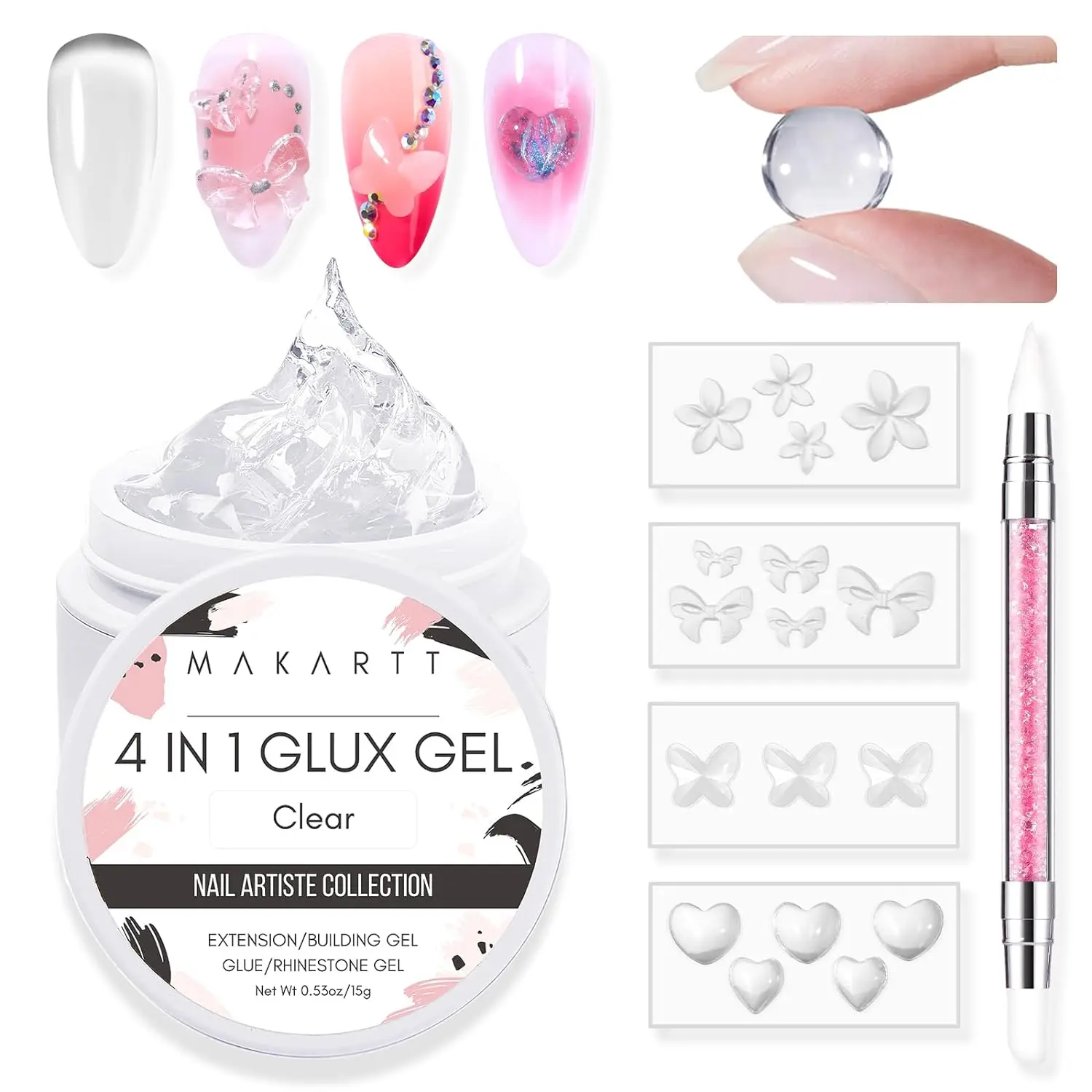 Makartt Solid Gel Builder Kit for 3D Scupting DIY-15ML 4 in 1 Nail Extension Gel, Silicone Molds, Sculpting Brush,UV Gel Glue