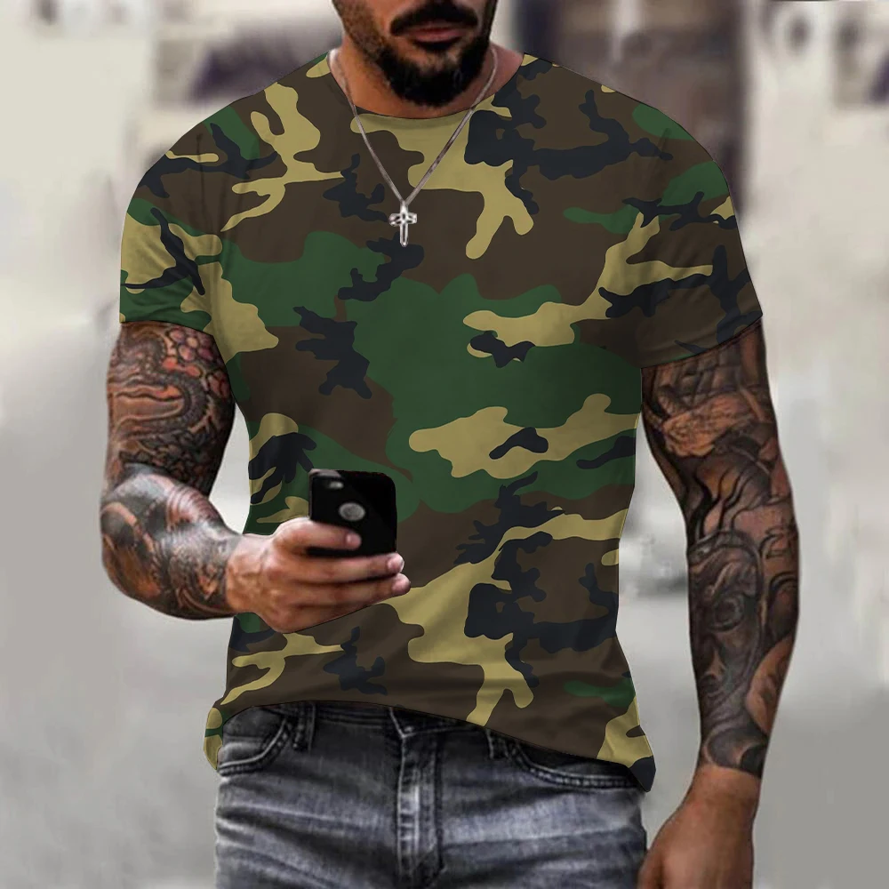 Camouflage 3D Print Summer Men\'s Round Neck T-shirt Casual Short Sleeve Oversized T Shirts Fashion Tee Tops Trend Men Clothing