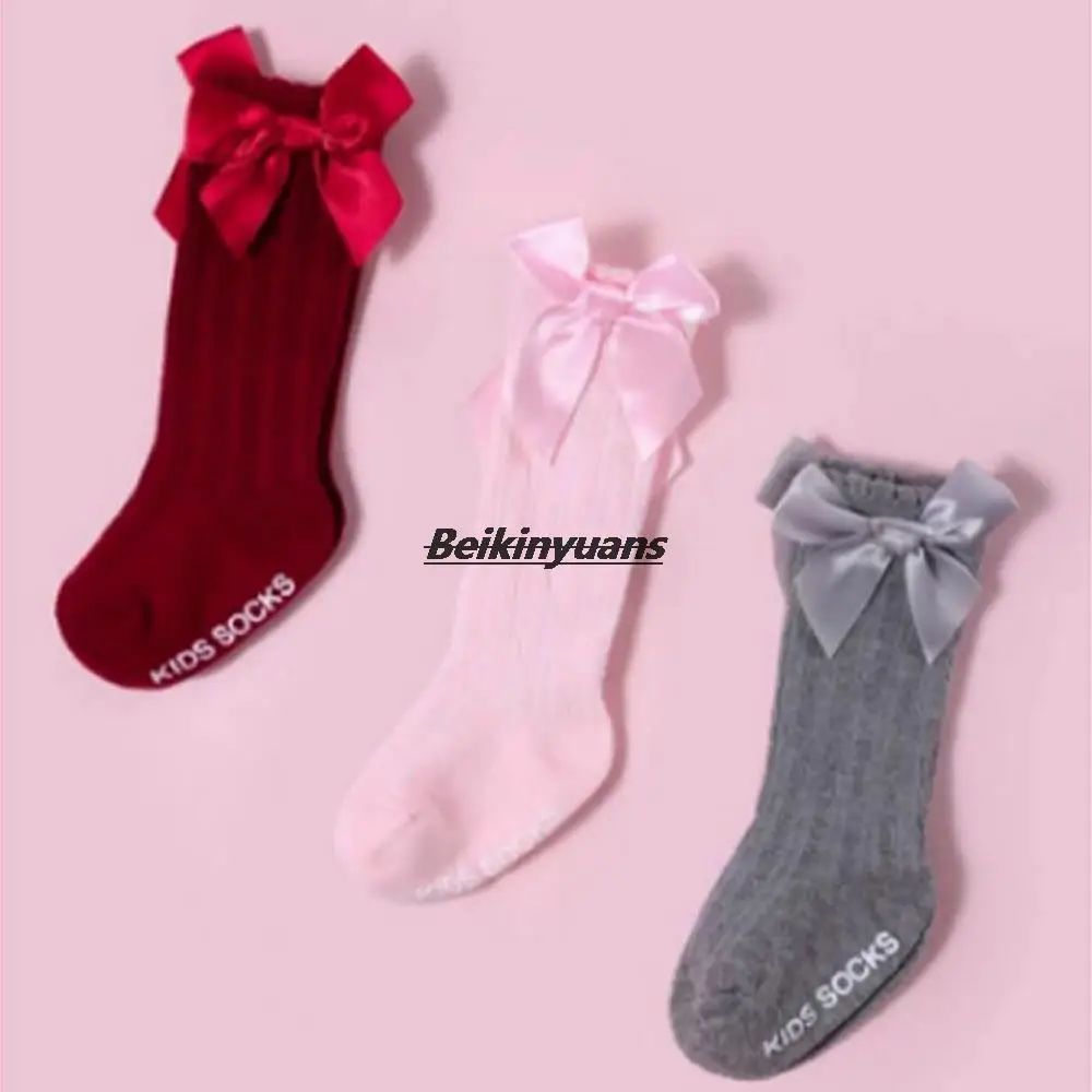 

Kids Socks Toddlers Girls Big Bow Knee High Long Soft Cotton Lace baby Learning to walk Socks Floor sock chausette haute fille