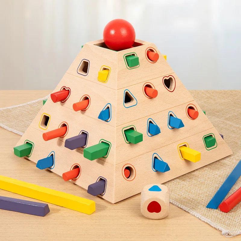

Montessori Pyramid Shape Sorter Toy, WoodenColor Matching&Sorting Board with Sticks,Early Educational Learning Game for Toddlers