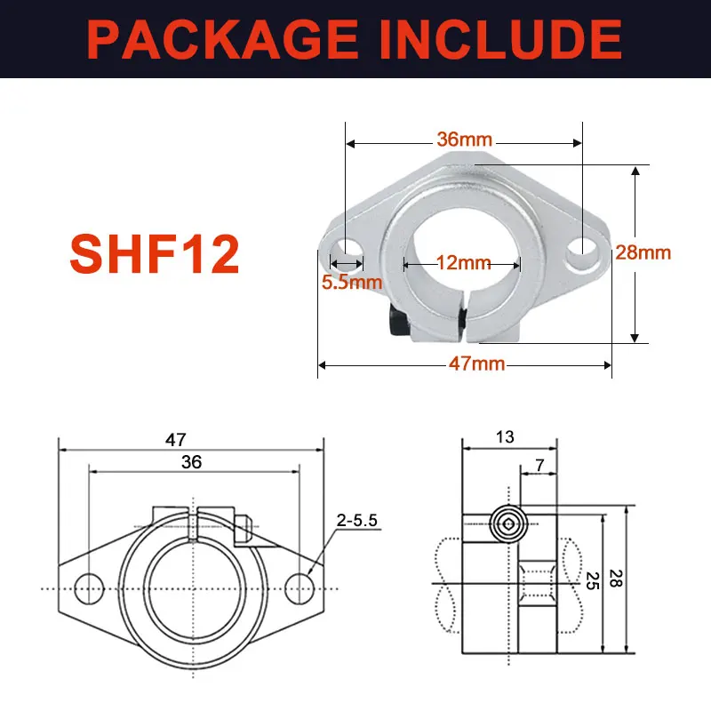 SHF12 Bearing Shaft Support For 12mm Rod Round Shaft Support Diy Table CNC 3D Printer