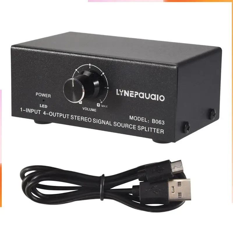 

A92Z 1 In 4 Out Stereo Signal Source Splitter Audio Frequency Signal Distribute Device Non Consumption Output RCA Interface