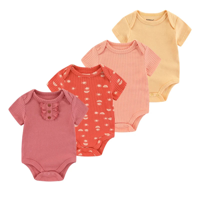 Vêtements 4 pièces pour nouveau-né, en coton imprimé, à manches courtes, pour garçon et fille de 0 à 12 mois