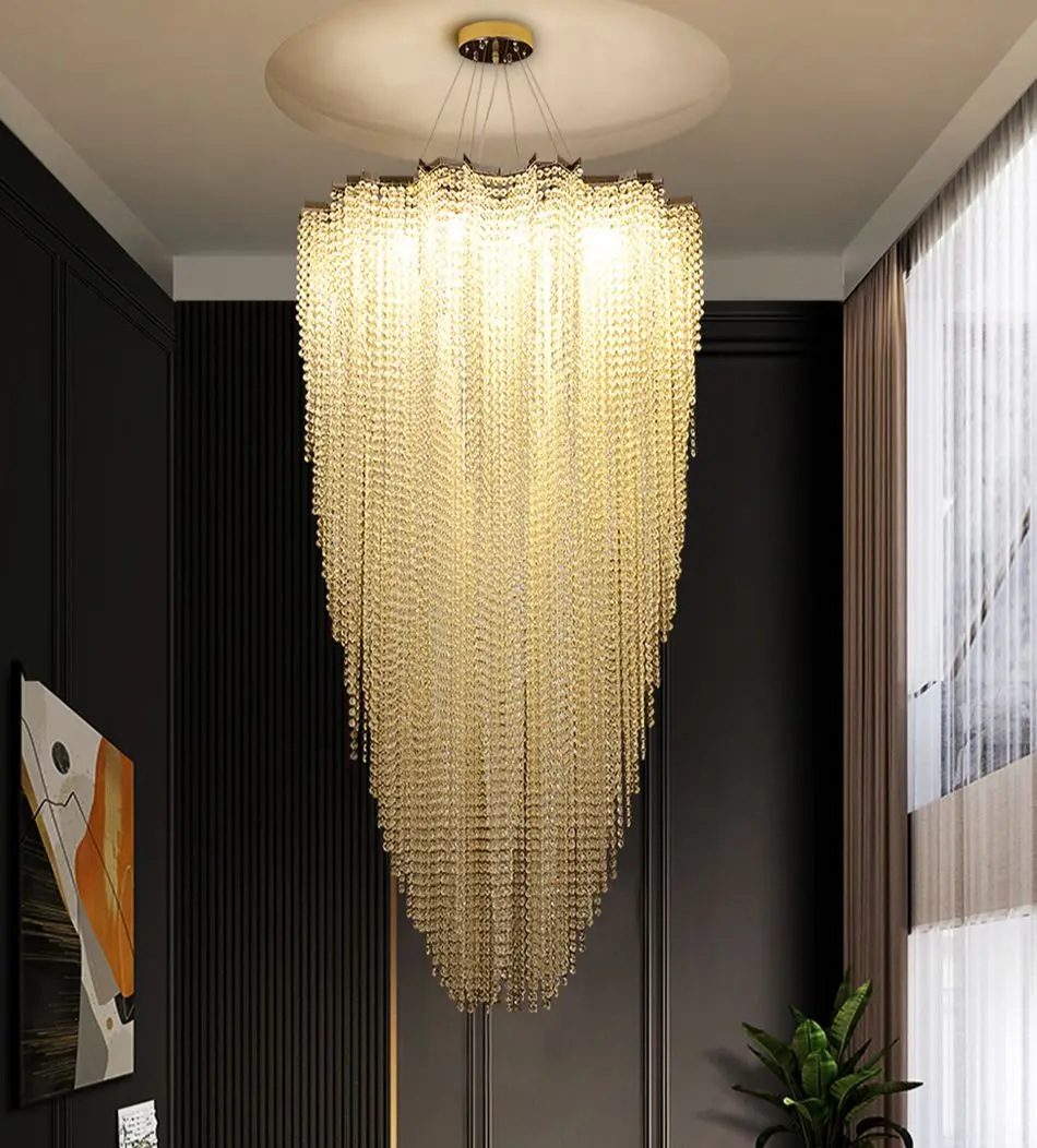 Modern Crystal Chain Chandelier For Dining Room Luxury Cristal Hanging Lamps Rectangle Kitchen Island Led Pendant Light Fixtures