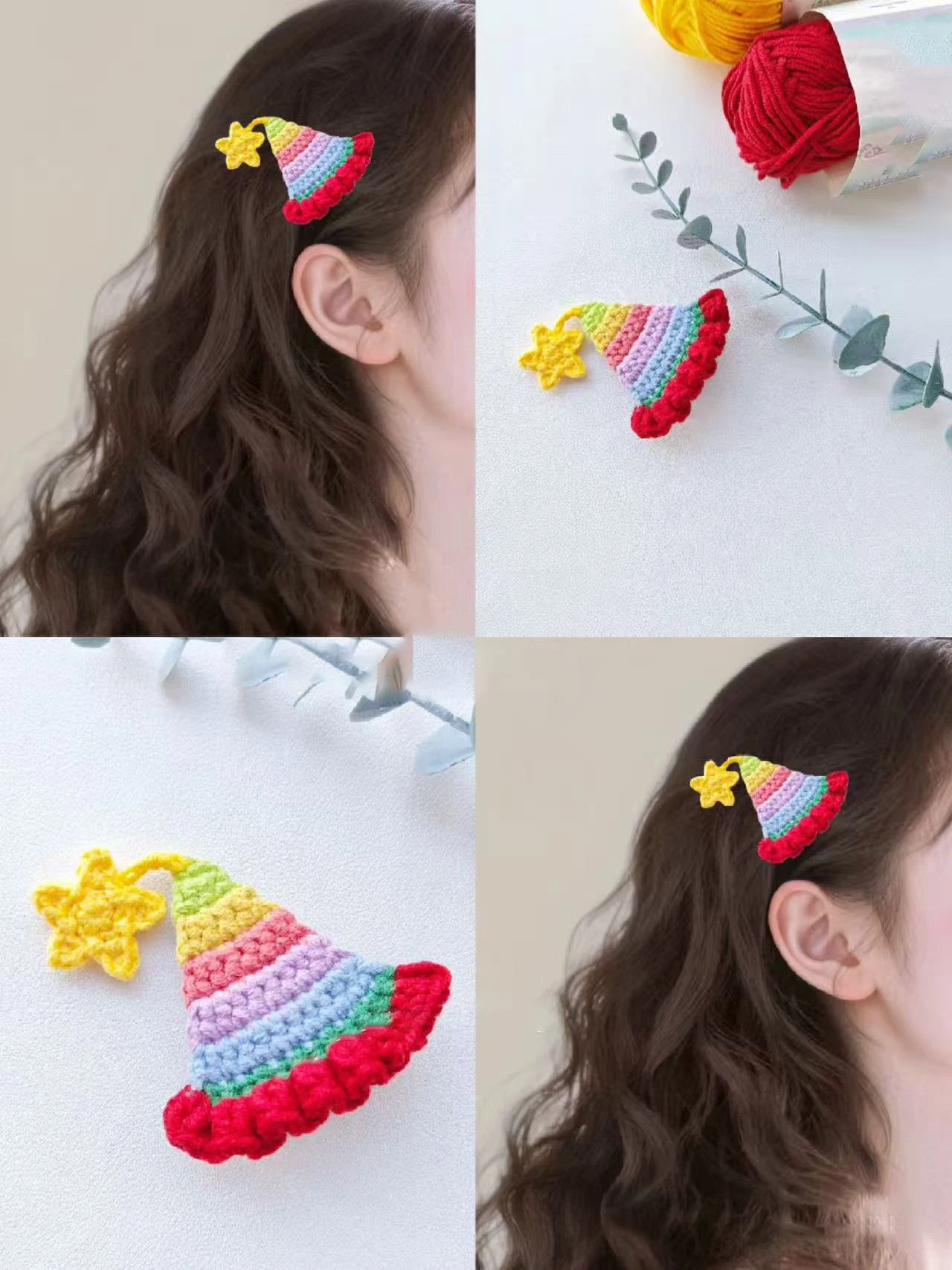 Handmade Star Hairpin Yarn DIY Material Kit New Year Handcraft Gift Boredom Buster Elf Hat Star Shaped Hair Accessories
