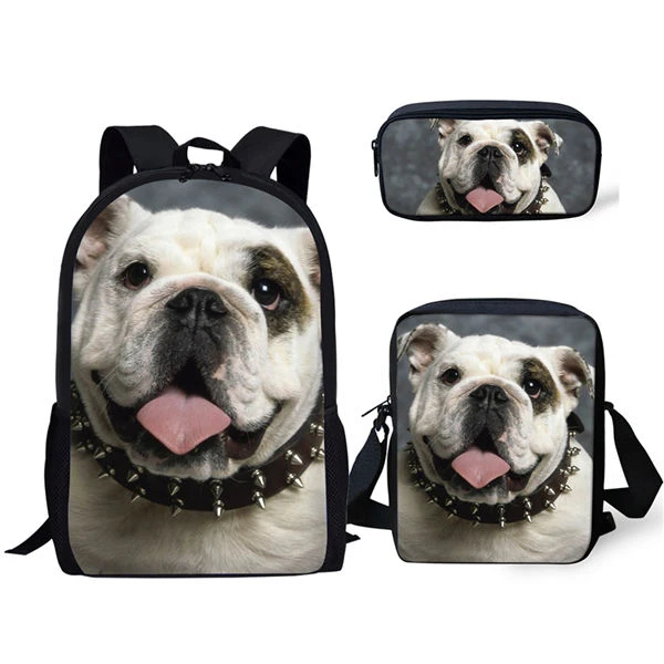 Cute Bulldogs Animal Print Backpack 3Pcs/Set Girls Boys Student School Bag Teenager Campus Backpack with Lunch Bag Pencil Bag